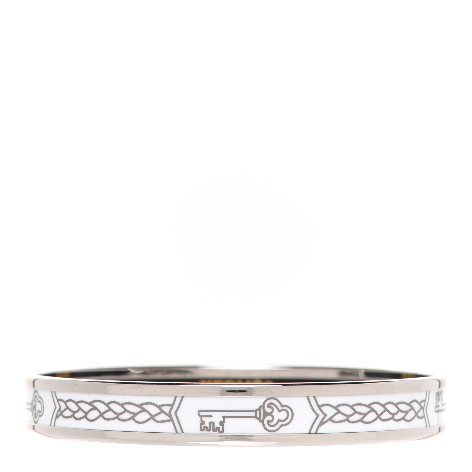 Hermes Enamel Printed Narrow Le Cles Bracelet 65 Platine White 1 of 6
