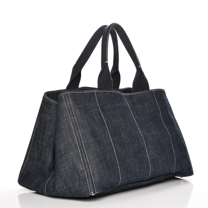 Prada Denim Logo Tote Blue Rosso 3 of 7