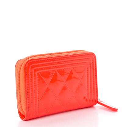 Chanel Patent Quilted Boy Zip Around Coin Purse Wallet Orange 3 of 7