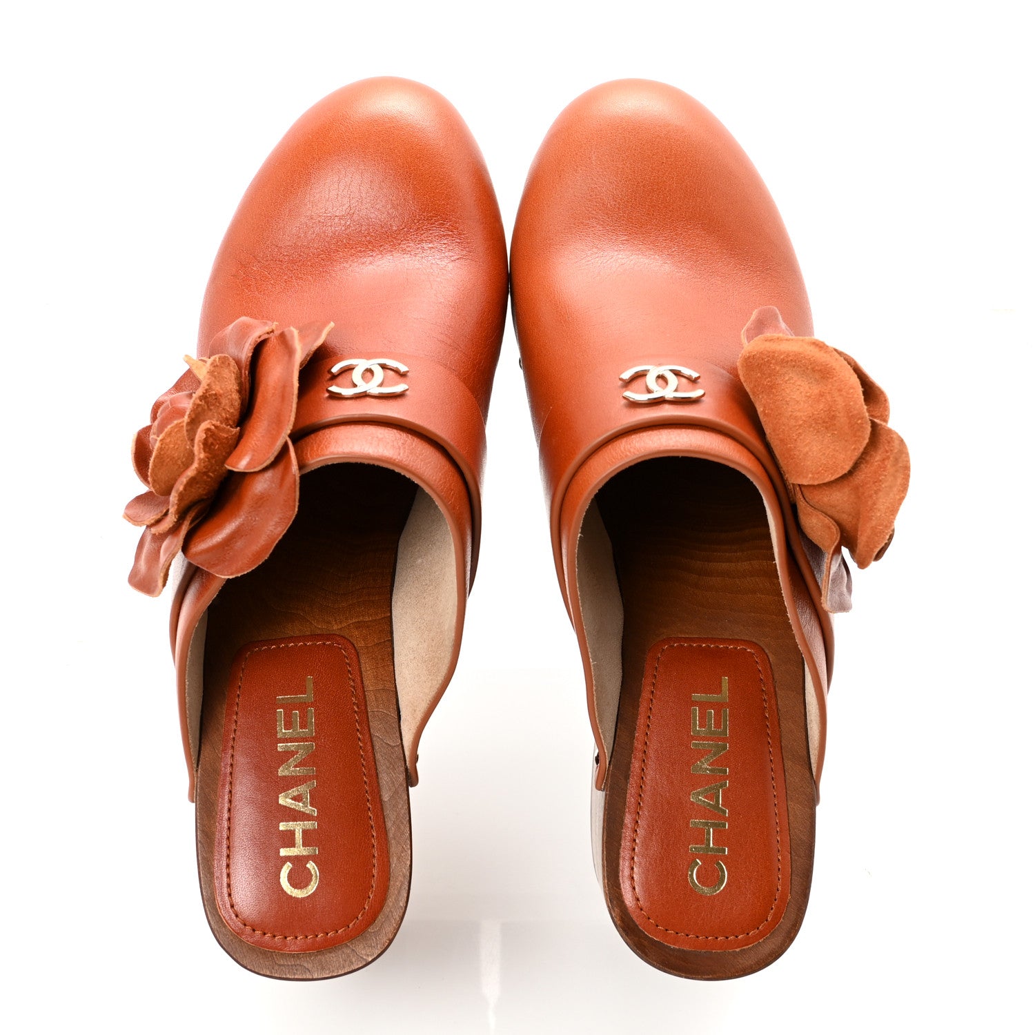 Chanel Calfskin Camellia Clogs 38 Brown 2 of 9