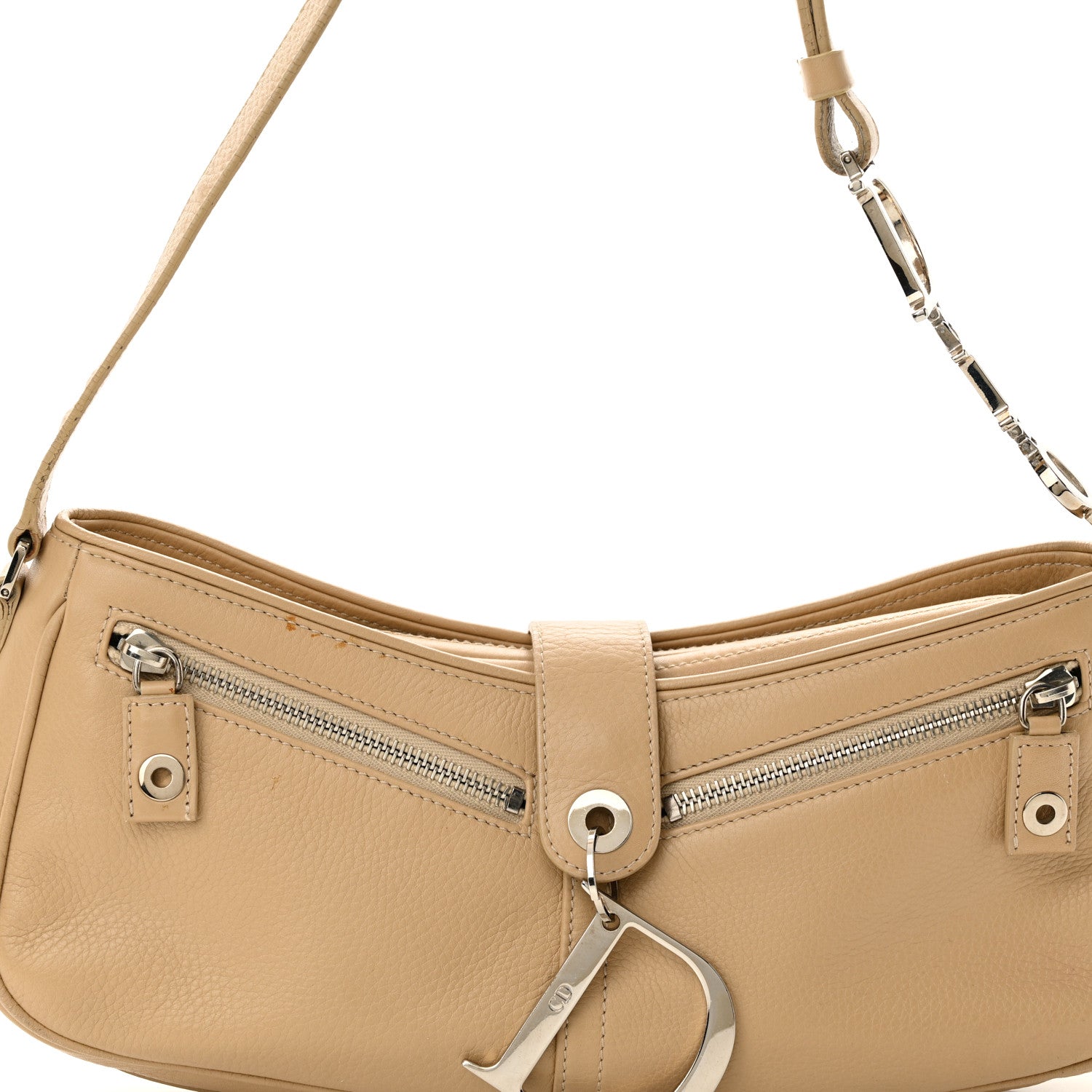 Christian Dior Calfskin Logo Charm Shoulder Bag Beige 8 of 14
