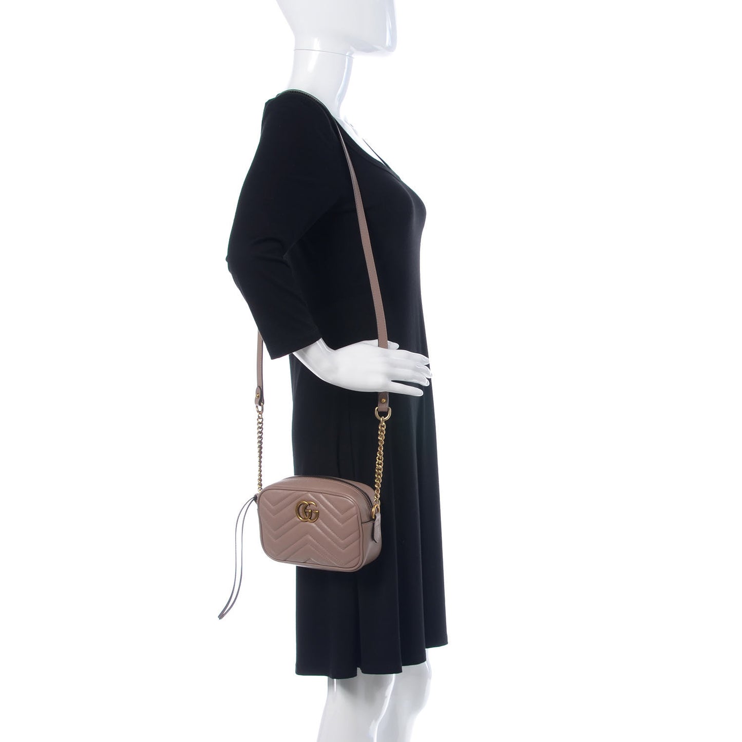 Calfskin Matelasse Mini GG Marmont Chain Shoulder Bag Nude