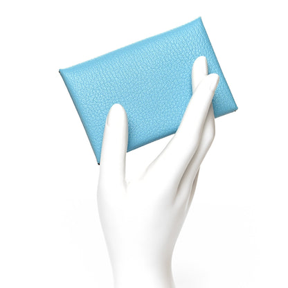 Hermes Chevre Mysore Verso Calvi Card Case Celeste Kraft 2 of 8