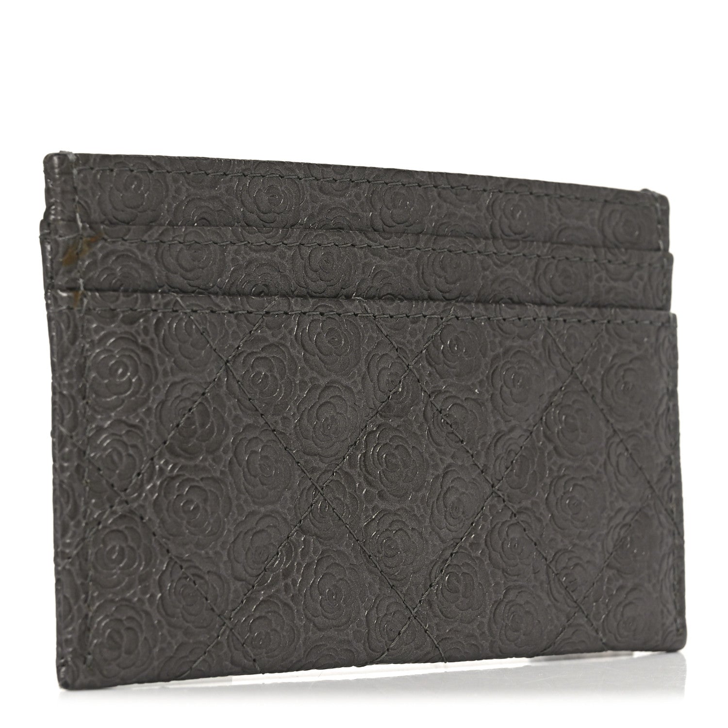 Chanel Calfskin Camellia Embossed Quilted Card Holder Grey 3 of 8
