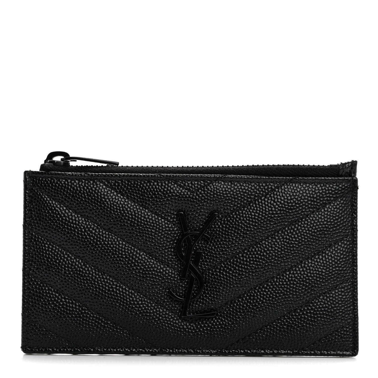 Saint Laurent Grain De Poudre Matelasse Chevron Monochrome Fragments Zippered Card Case Black 1 of 7