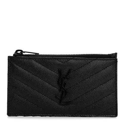 Saint Laurent Grain De Poudre Matelasse Chevron Monochrome Fragments Zippered Card Case Black 1 of 7