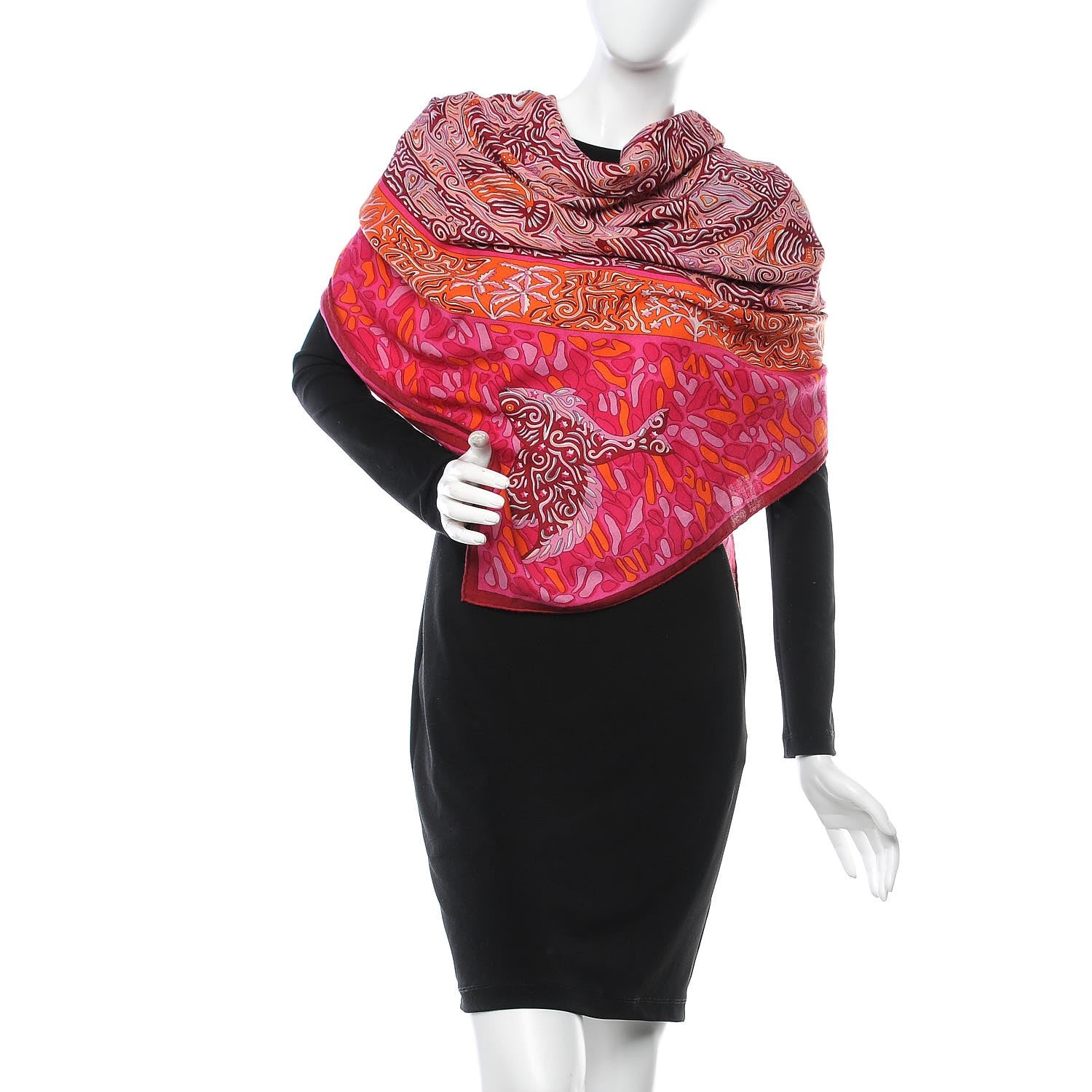Hermes Cashmere Silk La Legende Du Poisson Shawl 140 Corail 2 of 8