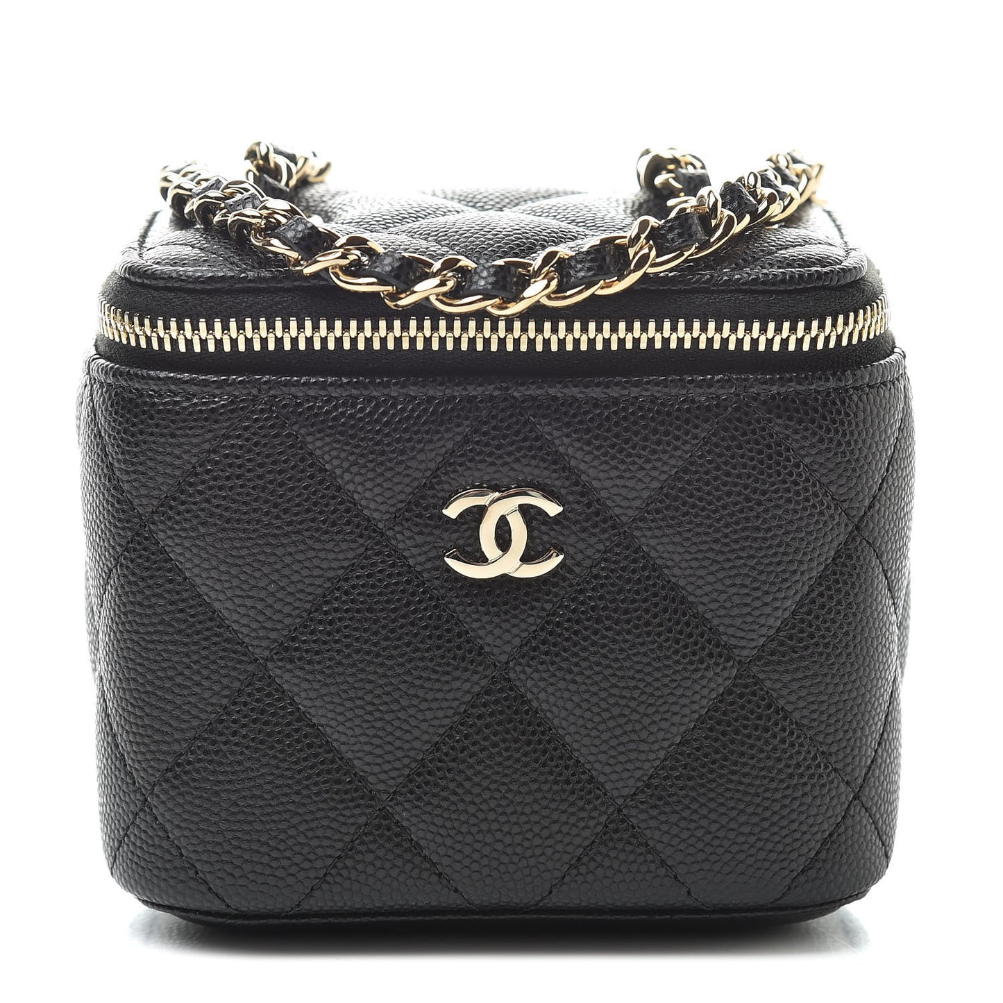 Caviar Quilted Mini Vanity Case With Chain Black