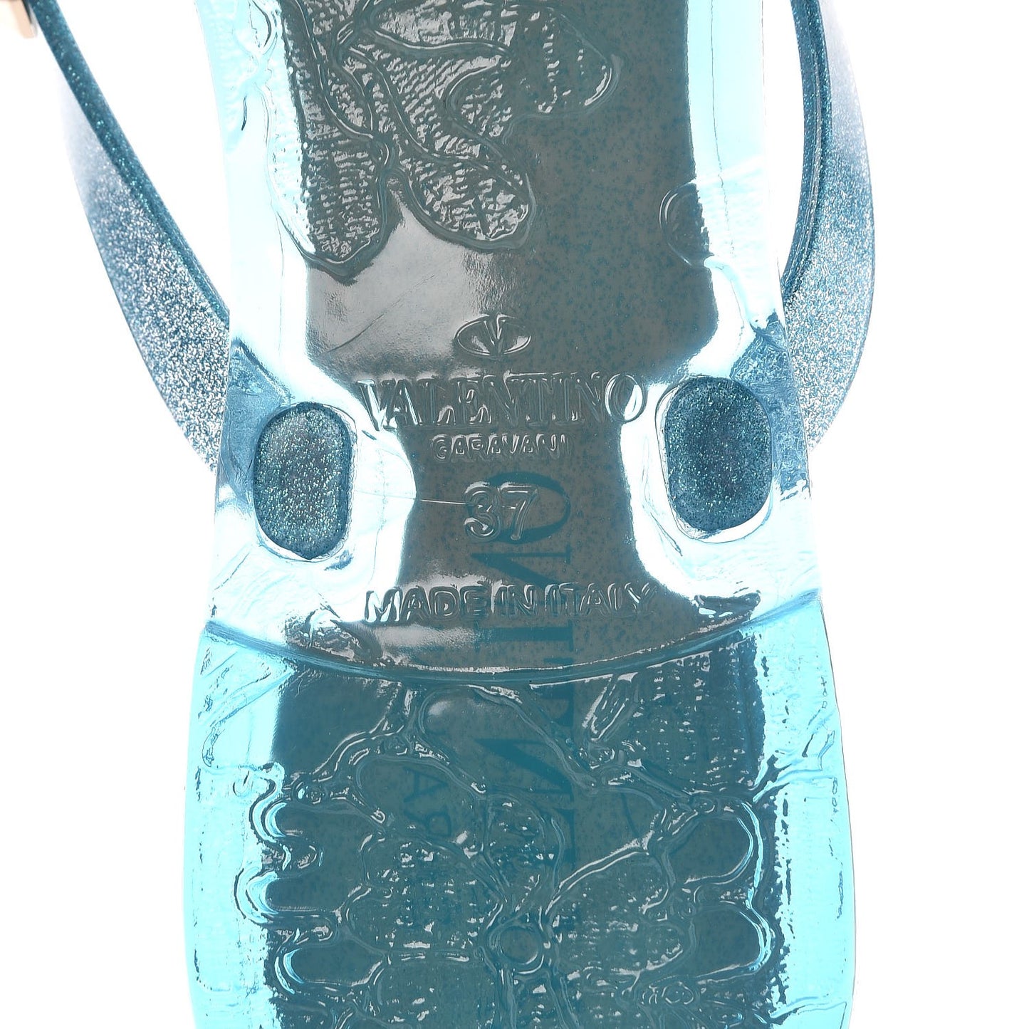 PVC Jelly Glitter Rockstud Bow Thong Sandals 37 Cerulean