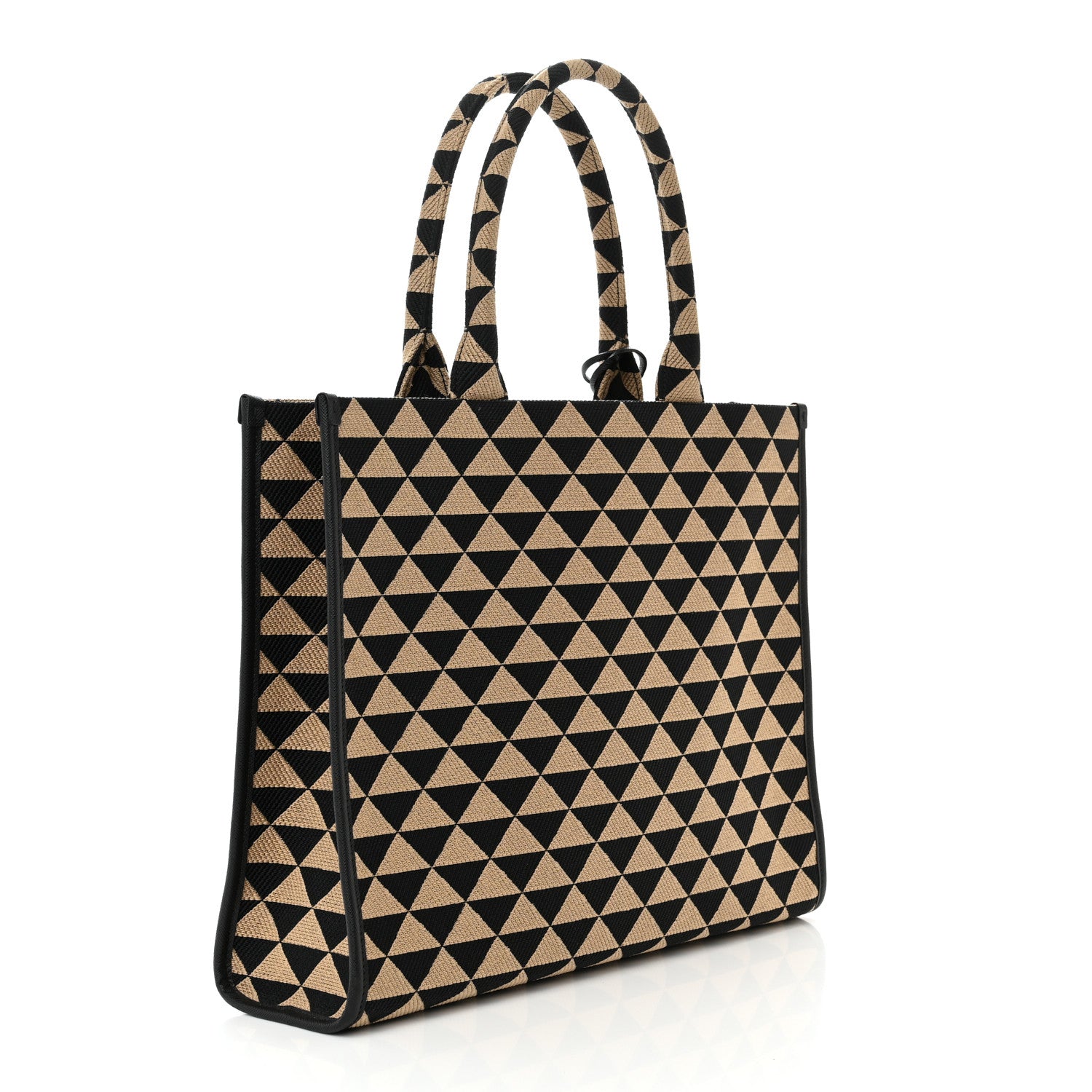 Prada Jacquard Saffiano Triangolo Symbole Embroidered Large Tote Black Corda 3 of 9
