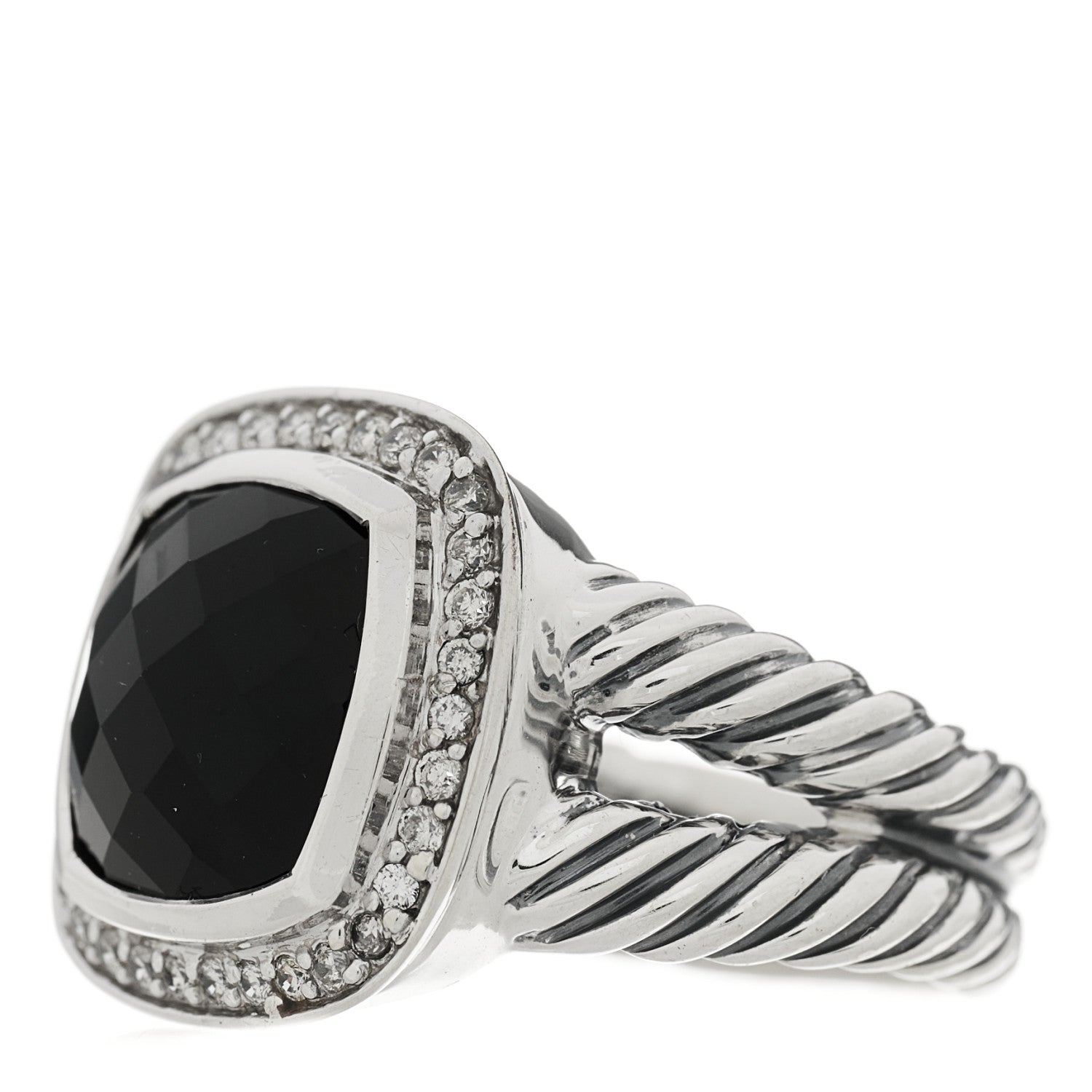 David Yurman Sterling Silver Diamond Black Onyx 11mm Albion Ring 54 6.75 3 of 7