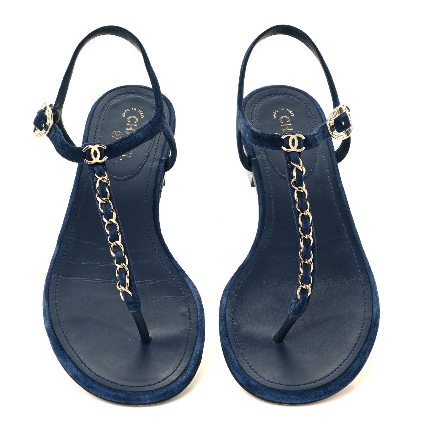 Suede Calfskin Thong Sandals 38 Navy Blue