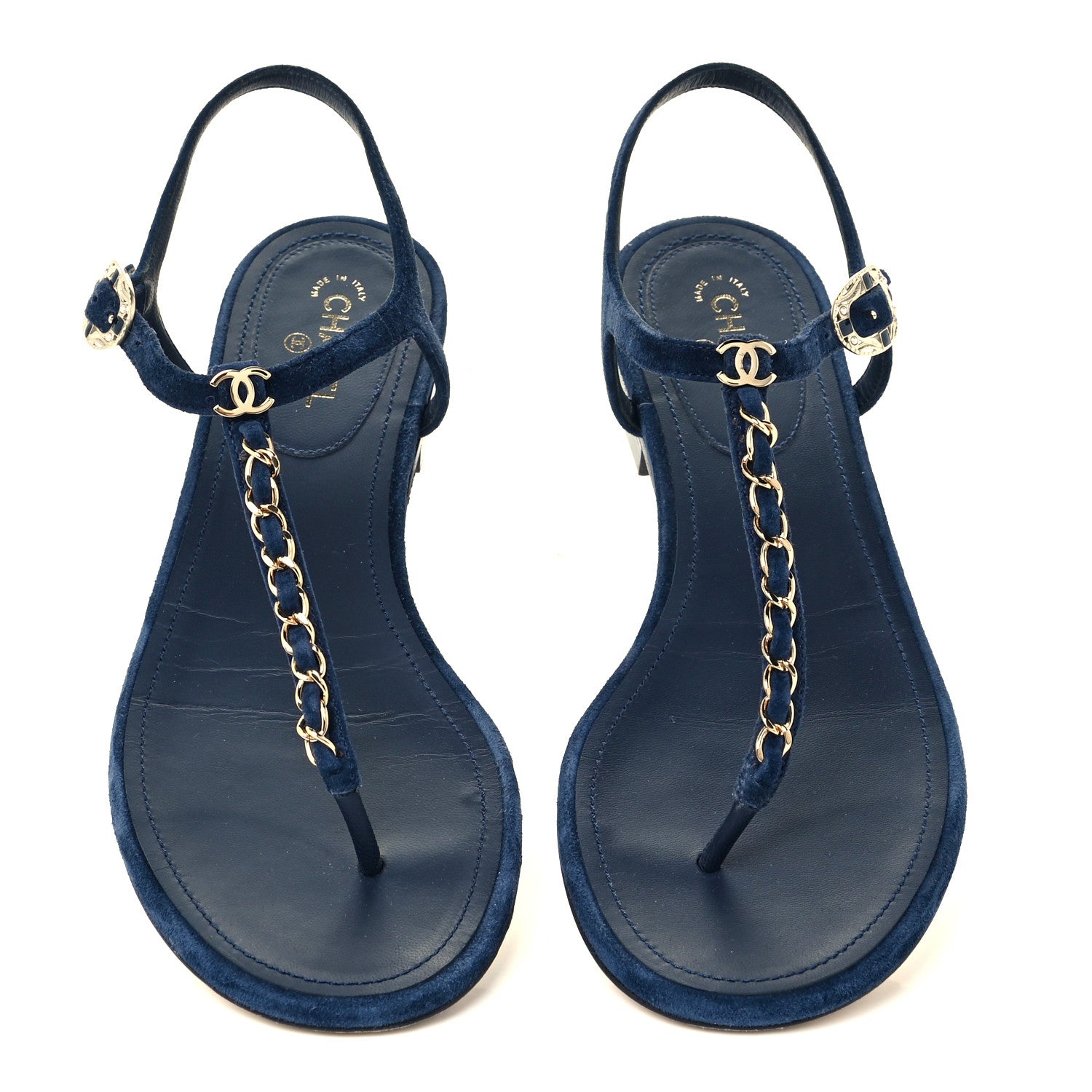 Chanel Suede Calfskin Thong Sandals 38 Navy Blue 5 of 11