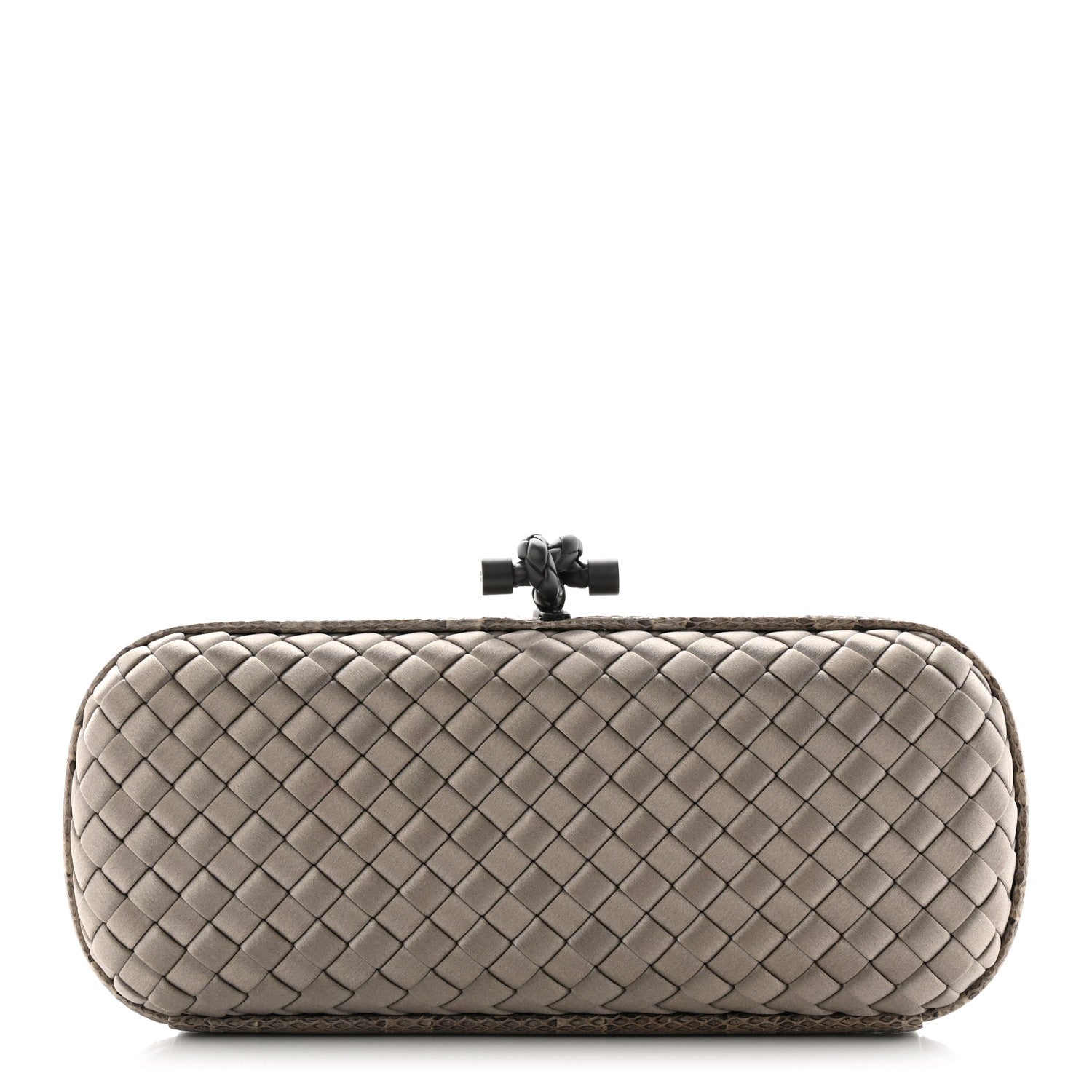 Bottega Veneta Satin Intreccio Impero Stretch Knot Clutch Limestone 1 of 7