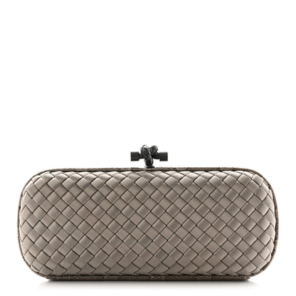 Bottega Veneta Satin Intreccio Impero Stretch Knot Clutch Limestone 1 of 7