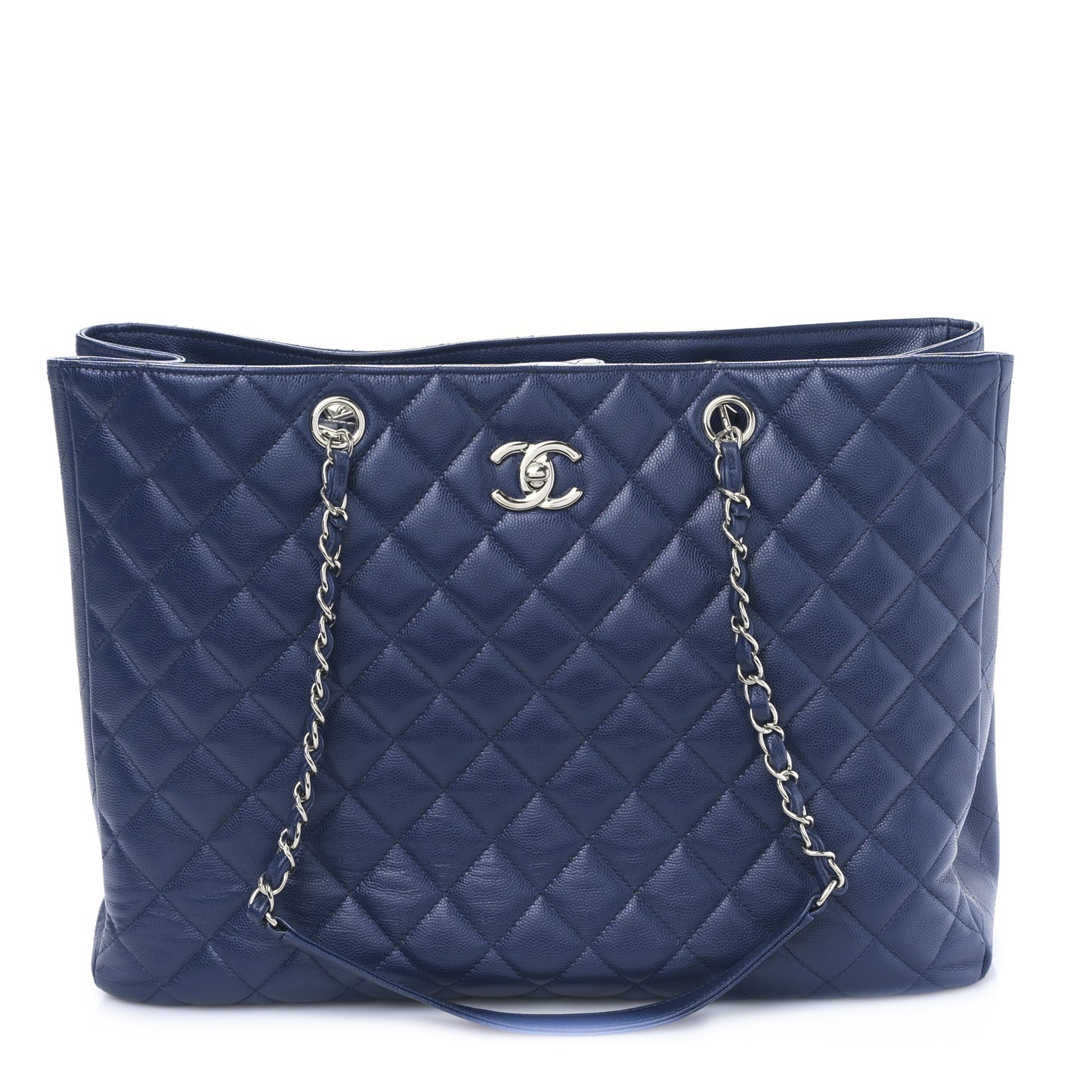 Caviar Quilted Large Classic Shopping Tote Blue