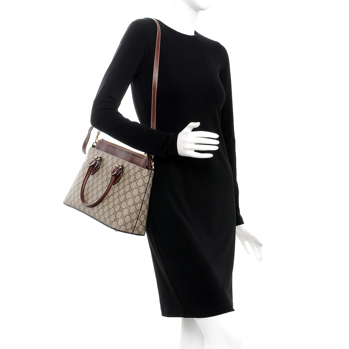 GG Supreme Monogram Small Zip Top Tote Beige Tuscany