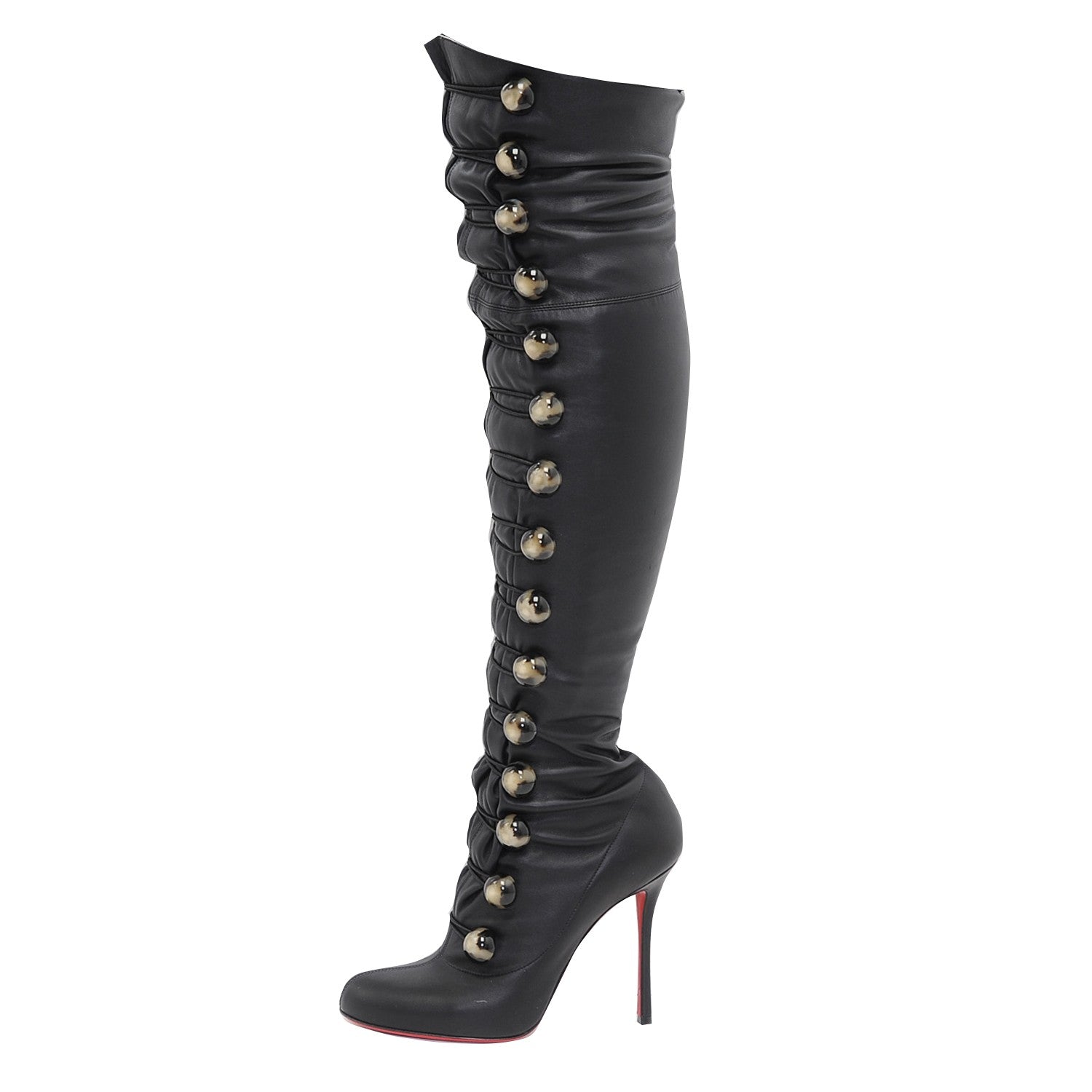 Christian Louboutin Washed Calfskin Fabiola 100 Over The Knee Boots 39 Black 1 of 7