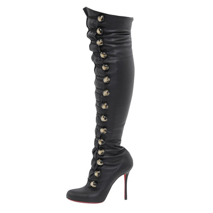 Christian Louboutin Washed Calfskin Fabiola 100 Over The Knee Boots 39 Black 1 of 7