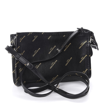 Balenciaga Calfskin Allover Logo Bazar Pochette Crossbody Black Gold 3 of 11