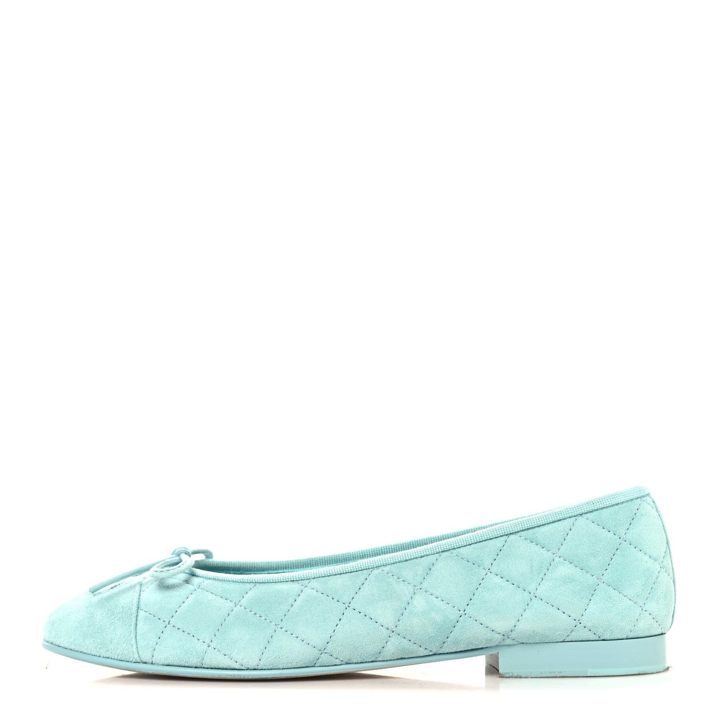 Suede Calfskin Quilted Cap Toe CC Ballerina Flats 38.5 Light Blue