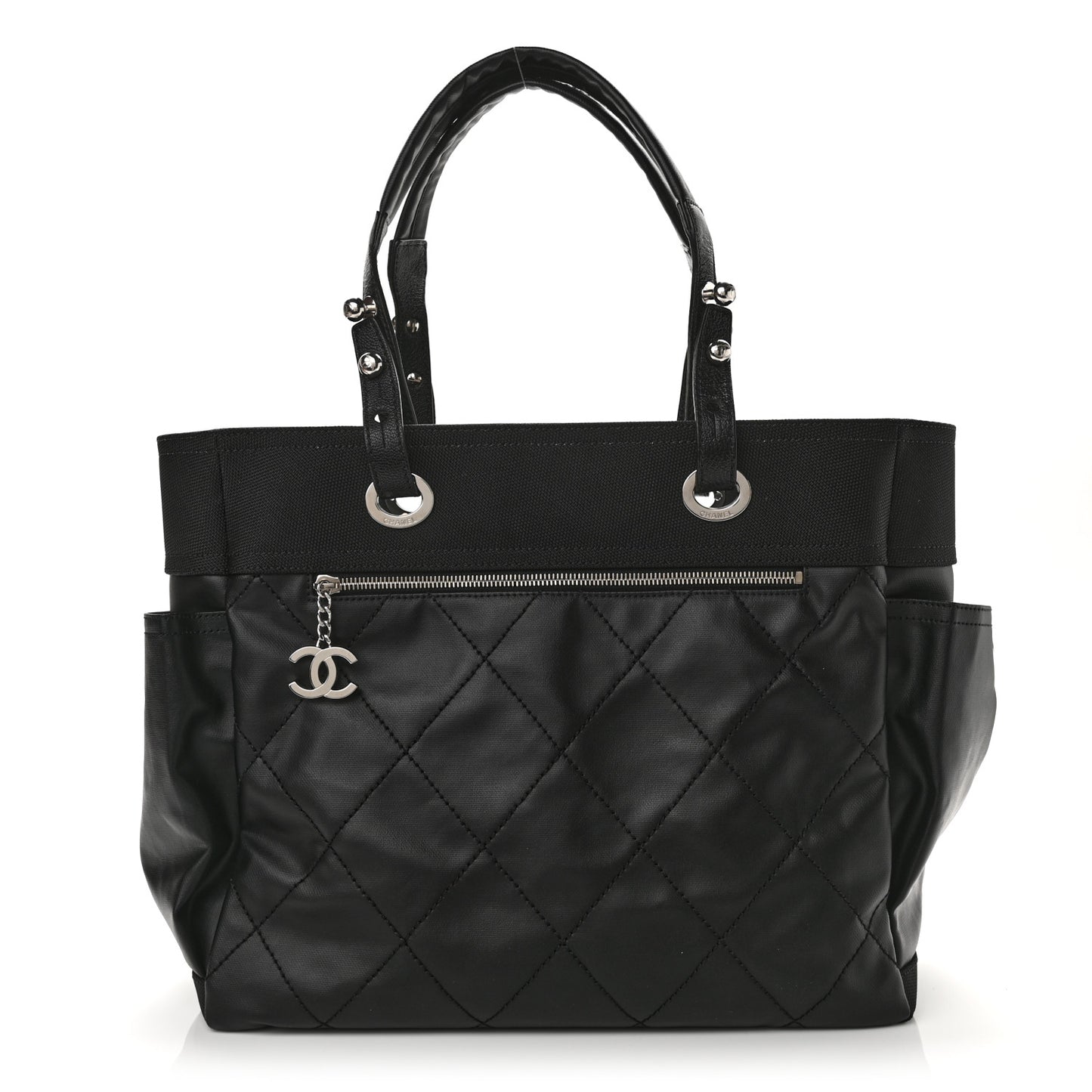 Coated Canvas Quilted Large Paris Biarritz Tote Black