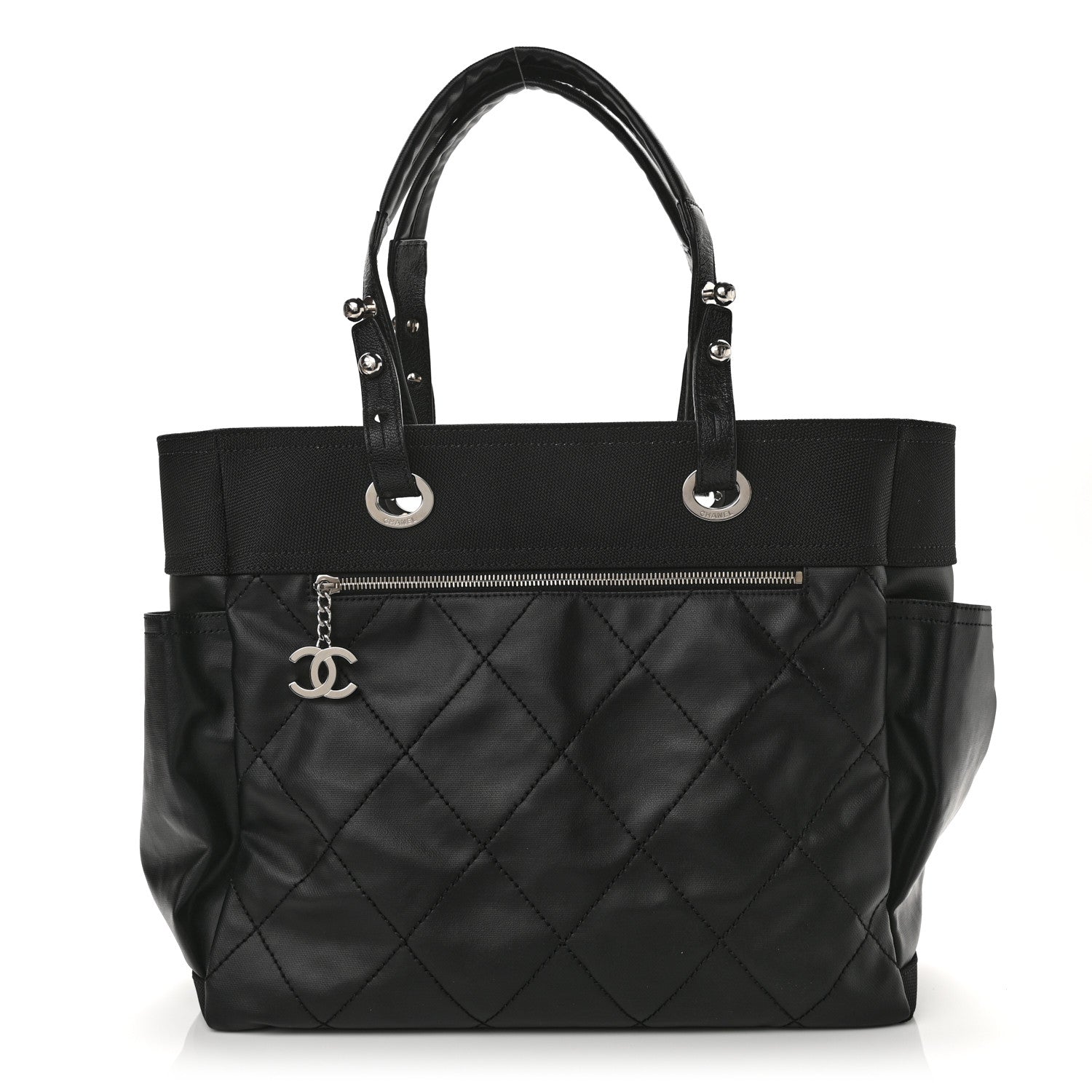 Chanel Coated Canvas Quilted Large Paris Biarritz Tote Black 4 of 12