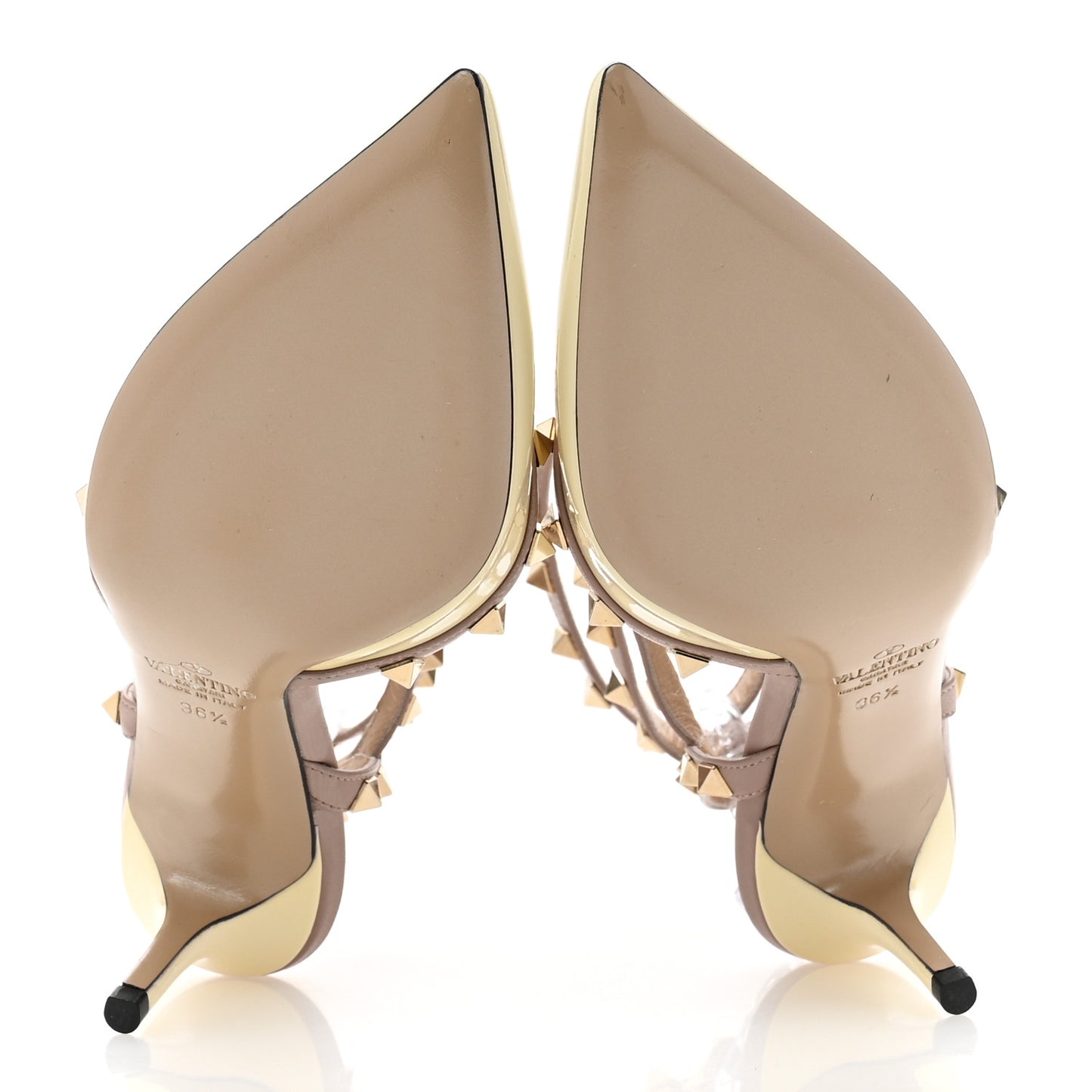Patent Nappa Rockstud Ankle Strap 65mm Pumps 36.5 Light Ivory Poudre