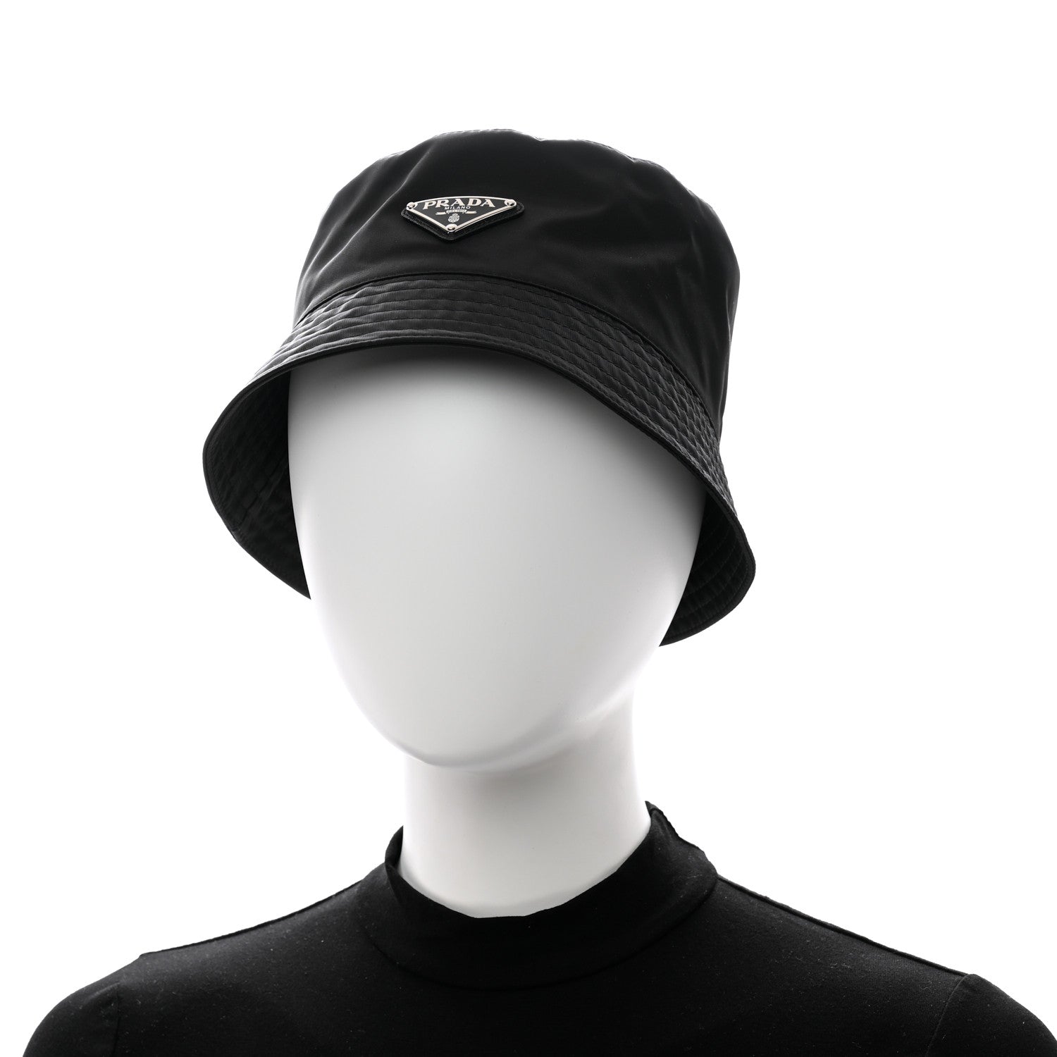 Prada Re-Nylon Metal Triangle Logo Womens Bucket Hat M Black 2 of 10