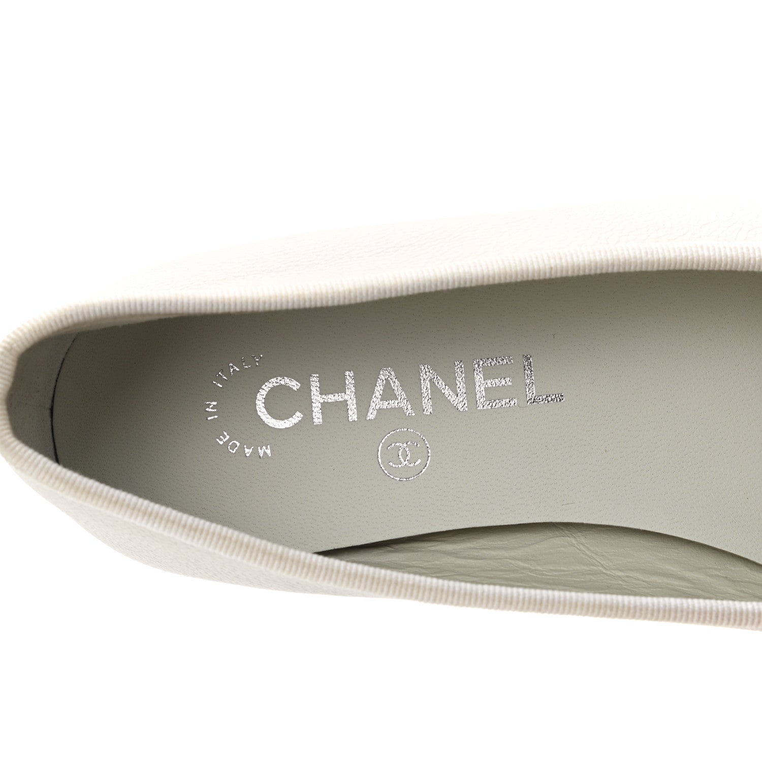 Chanel Calfskin Cap Toe CC Ballerina Flats 37.5 White 7 of 8