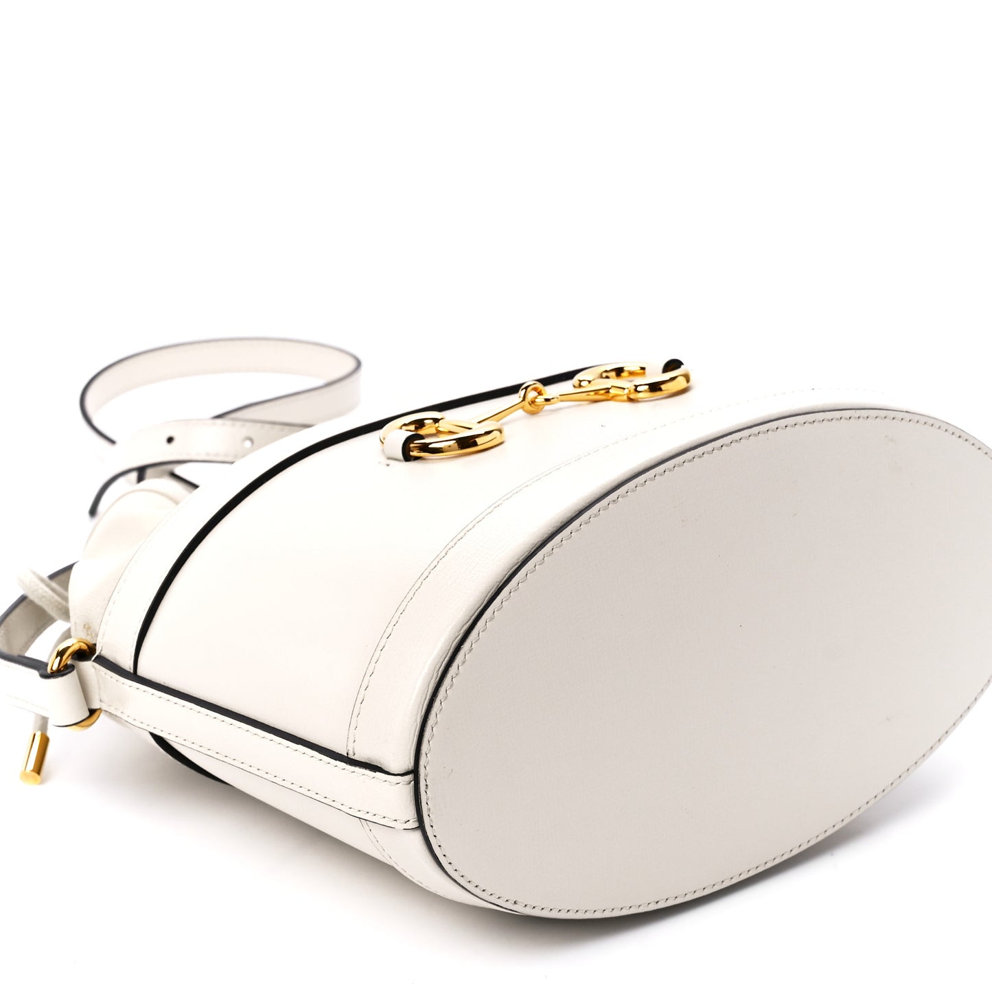 Azalea Sakai Calfskin Horsebit 1955 Drawstring Bucket Bag Mystic White