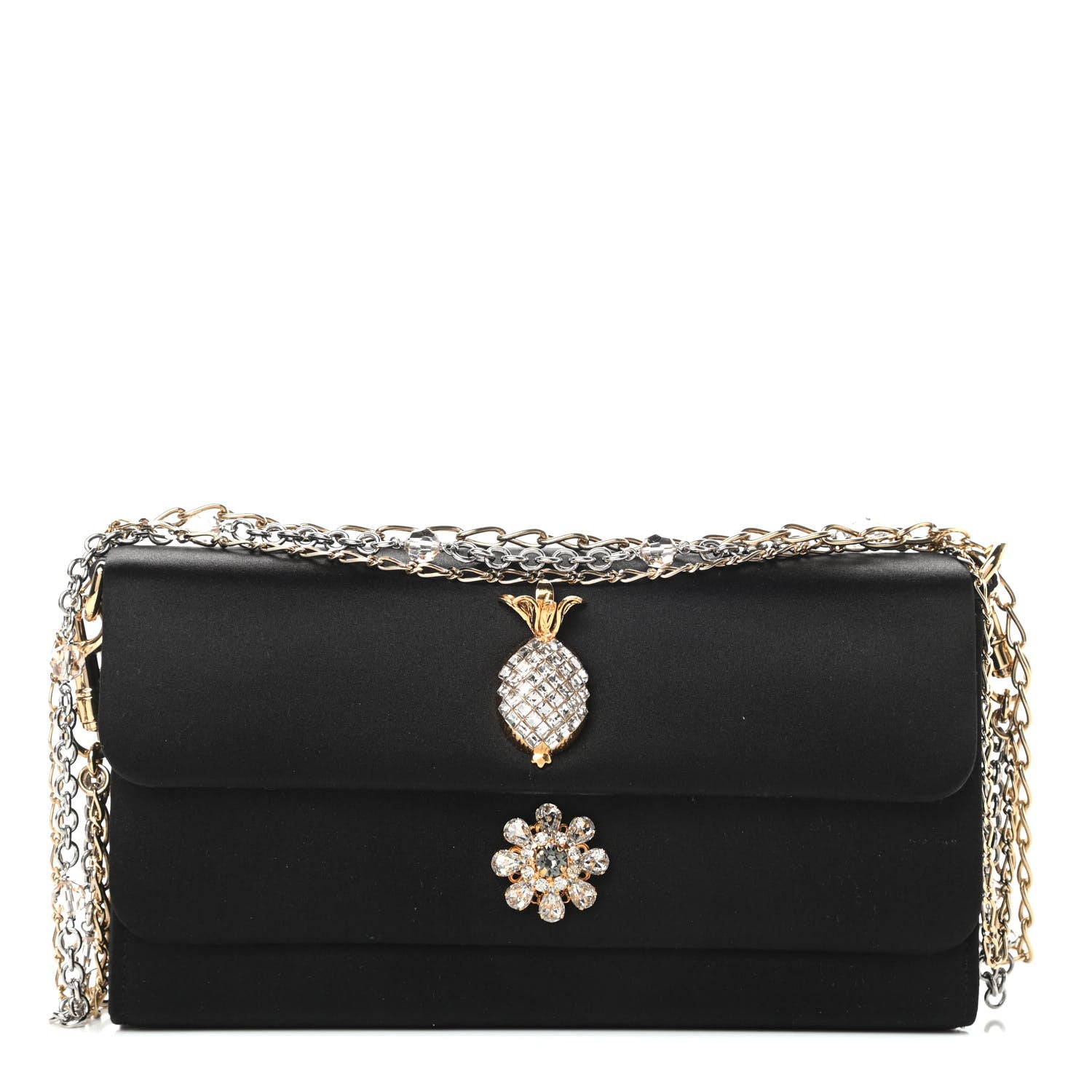 Dolce & Gabbana Satin Crystal Chain Shoulder Bag Black 1 of 9