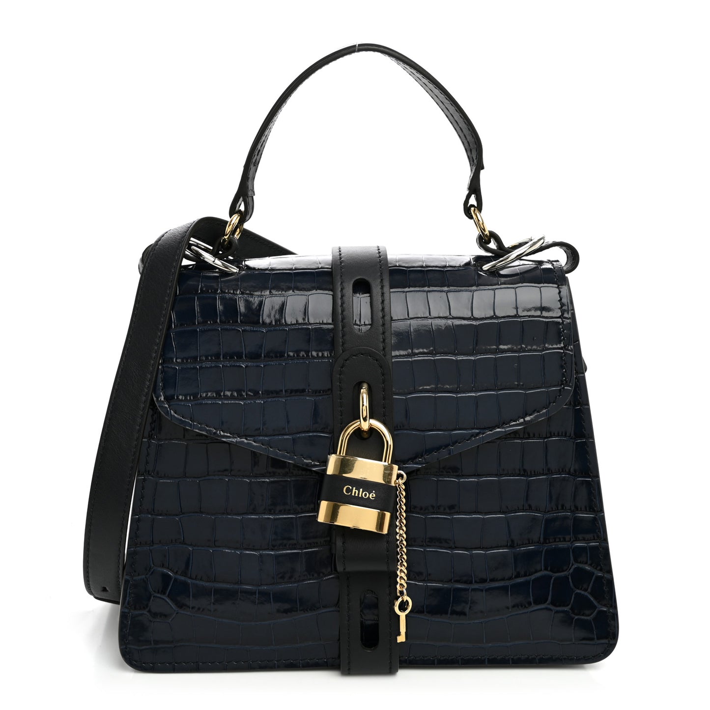 Calfskin Crocodile Embossed Medium Aby Day Shoulder Bag Full Blue