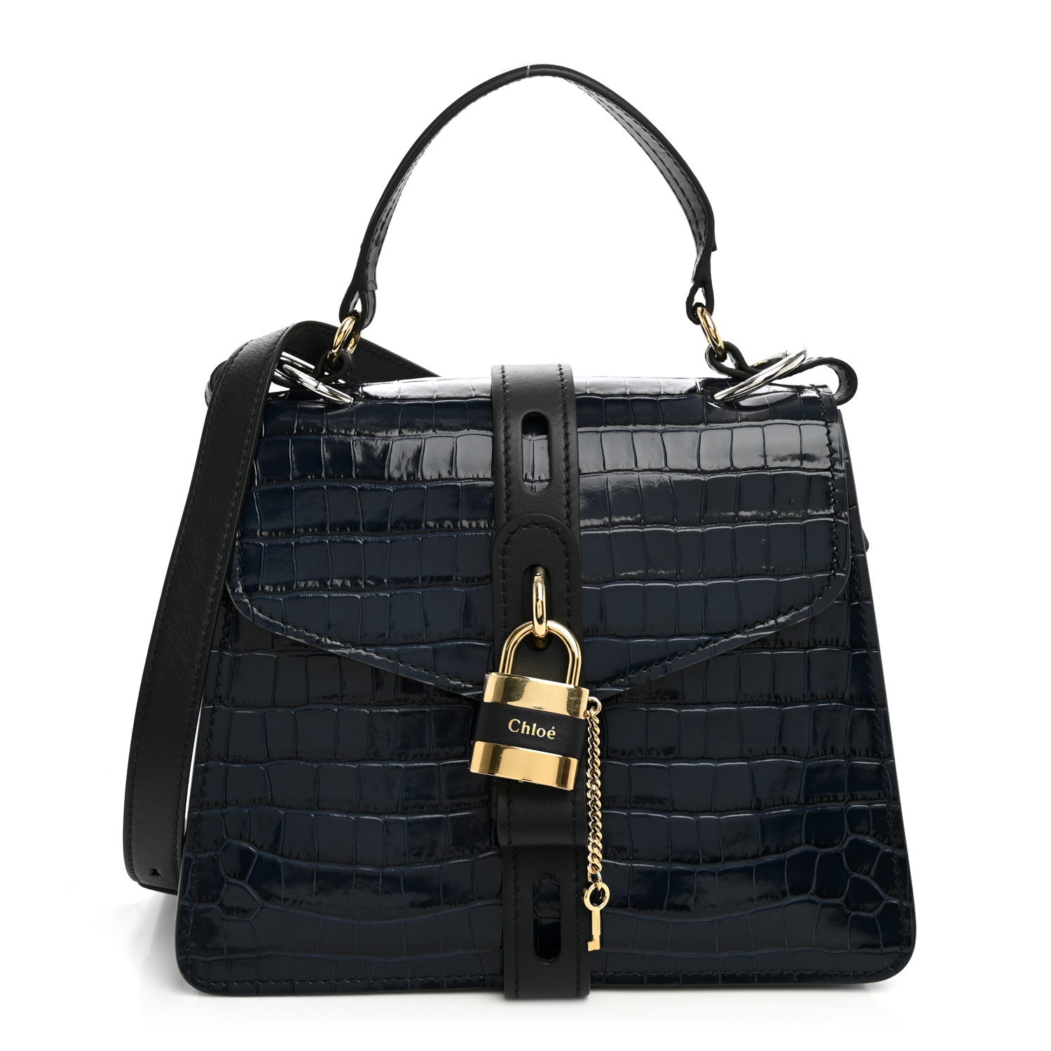 Chloe Calfskin Crocodile Embossed Medium Aby Day Shoulder Bag Full Blue 1 of 9