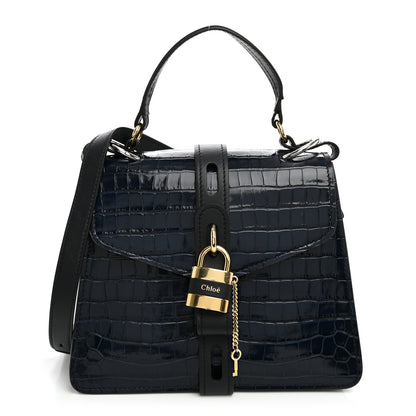 Chloe Calfskin Crocodile Embossed Medium Aby Day Shoulder Bag Full Blue 1 of 9