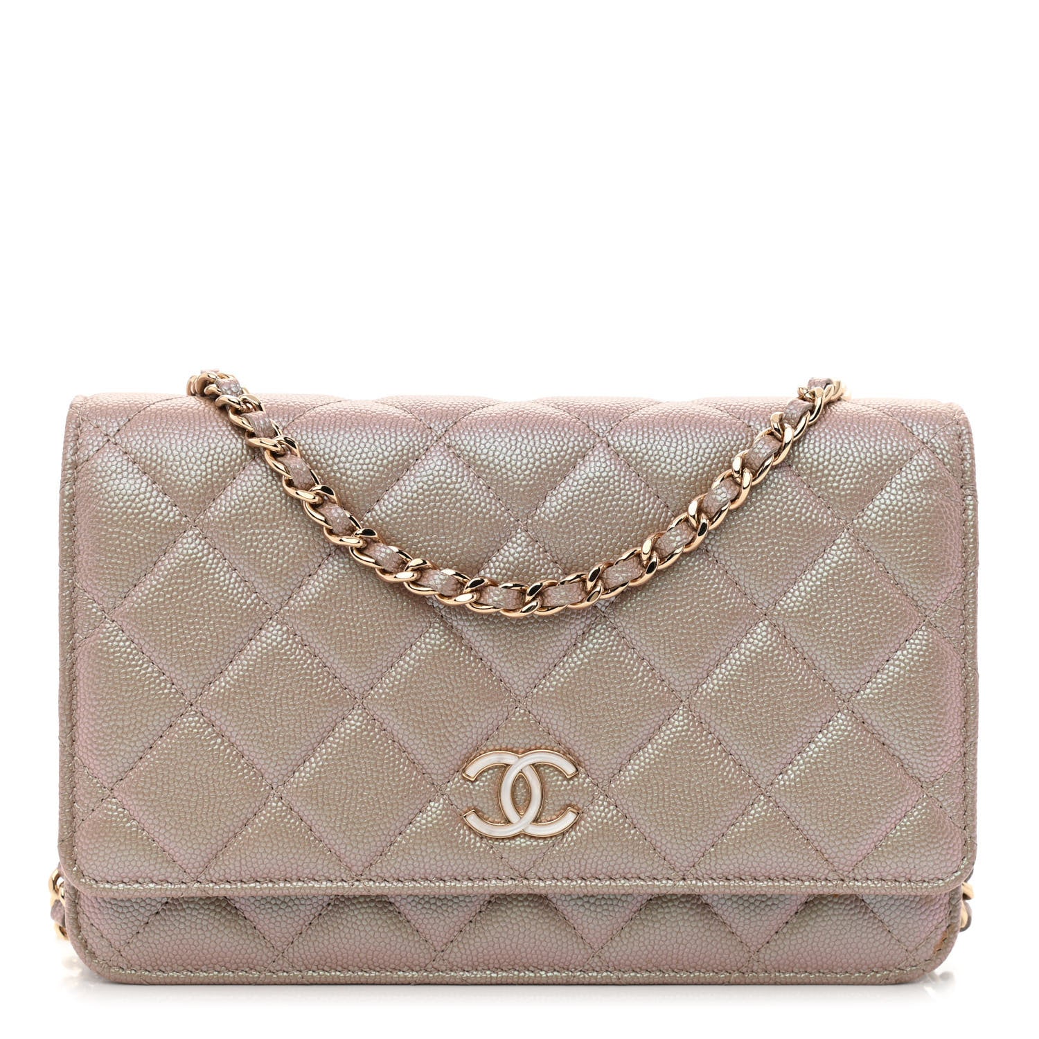 Chanel Iridescent Caviar Quilted Wallet On Chain WOC Beige 1 of 15