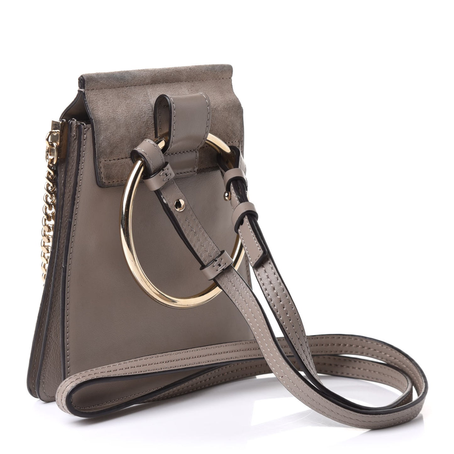 Suede Calfskin Mini Faye Bracelet Bag Motty Grey