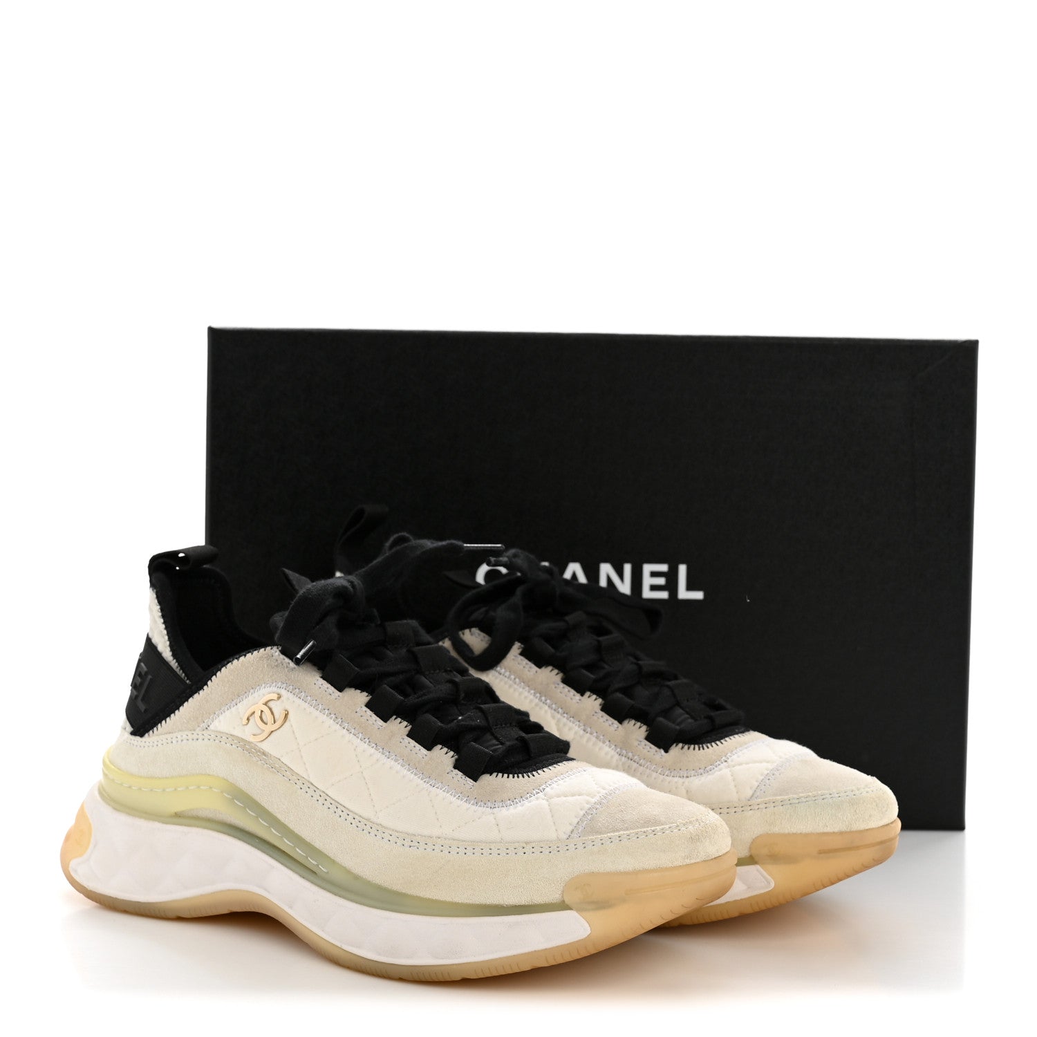 Chanel Fabric Suede Calfskin CC Sneakers 37.5 White Ivory 10 of 10