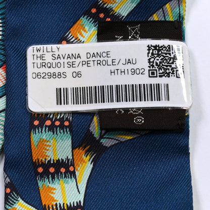 Hermes Silk The Savana Dance Twilly Turquoise Petrole Jaune 4 of 4