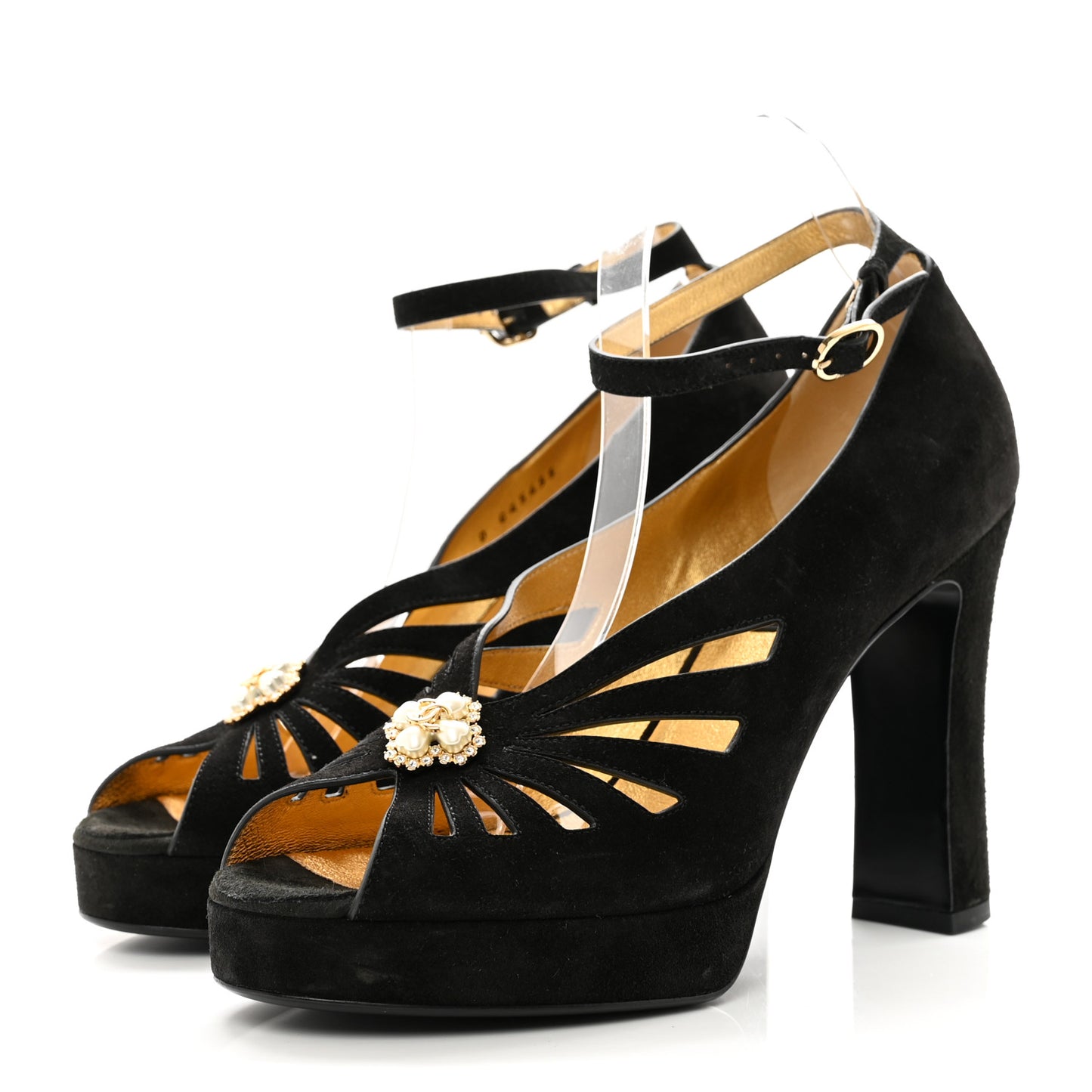 Suede Calfskin Pearl Shamrock CC Sandals 40.5 Black