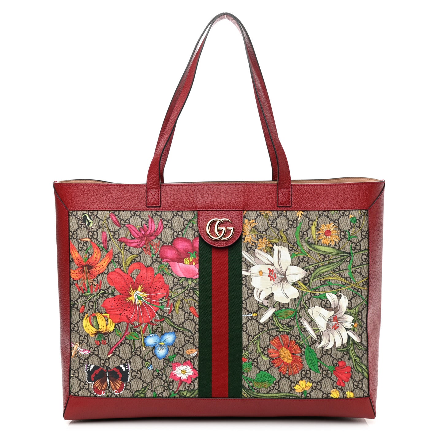 GG Supreme Monogram Flora Web Large Ophidia Tote Red