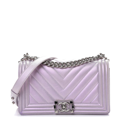Chanel Metallic Lambskin Chevron Quilted Medium Boy Flap Pink 1 of 15