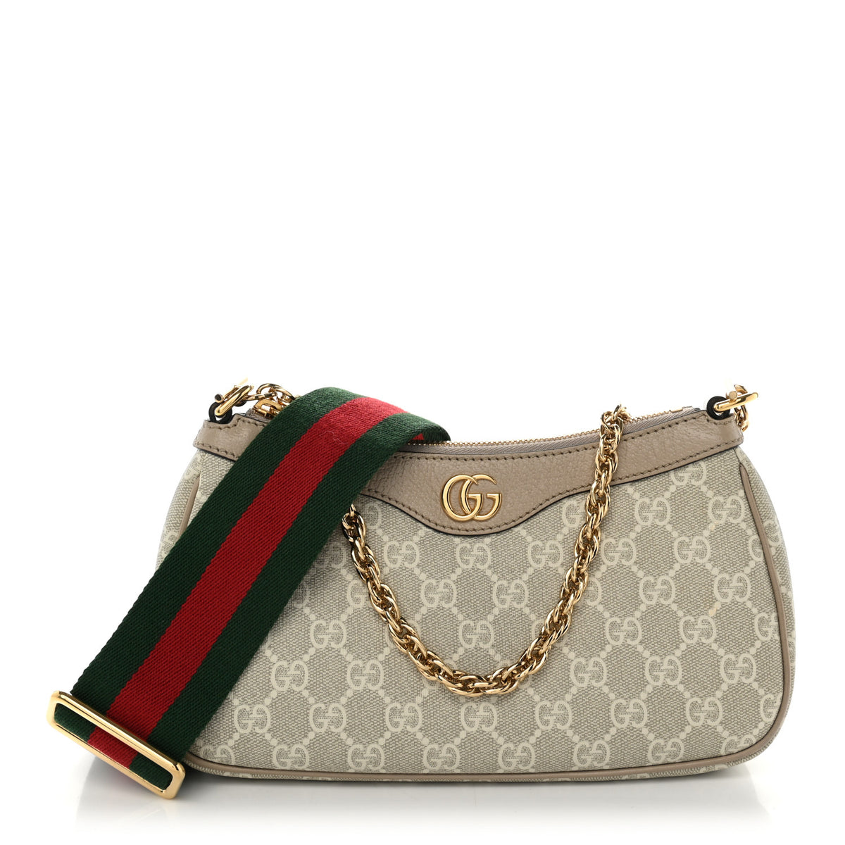 GG Supreme Monogram Textured Dollar Calfskin Web Small Ophidia GG Handbag Beige Mystic White Oatmeal