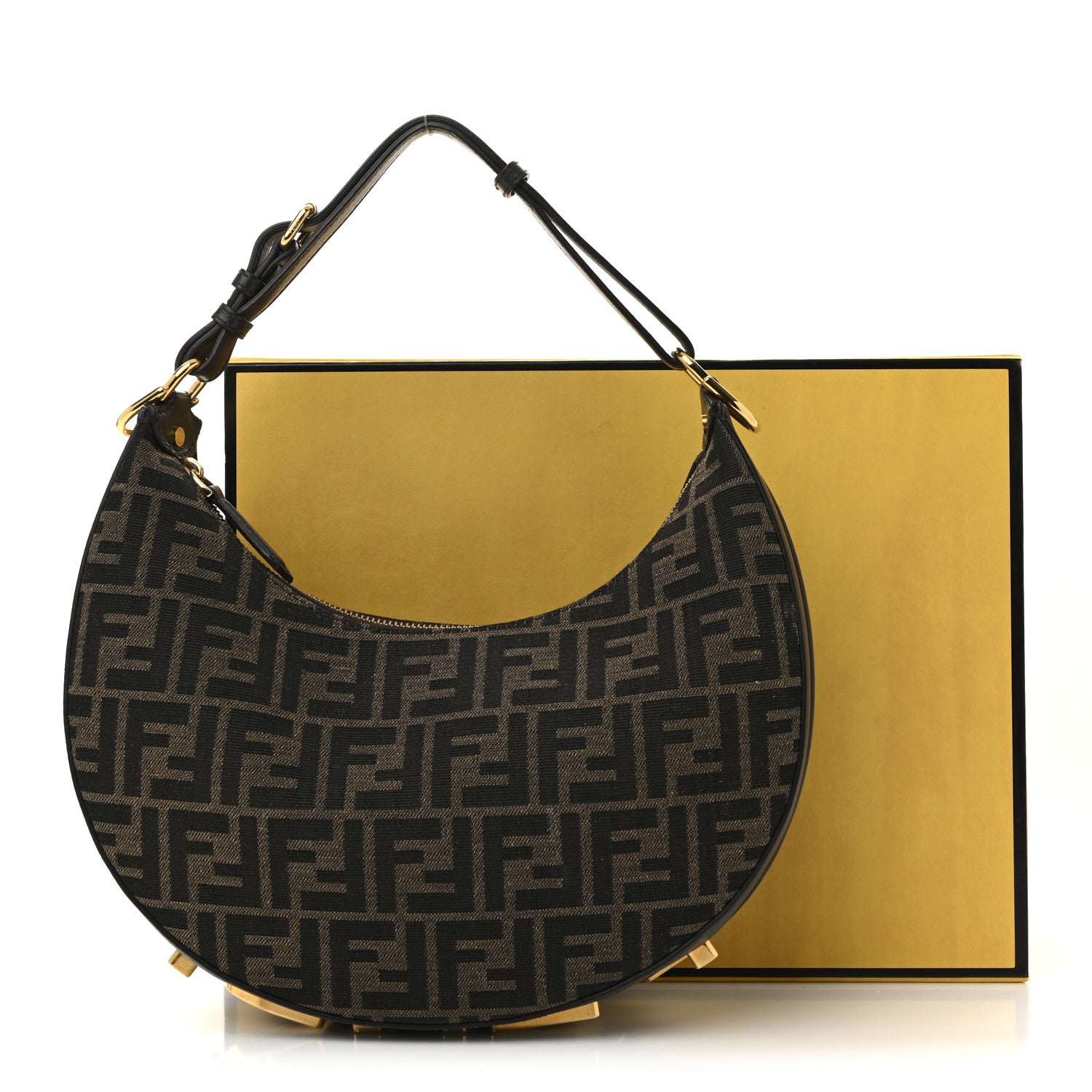 Fendi Fabric Jacquard Vitello Grace FF 1974 Small Fendigraphy Hobo