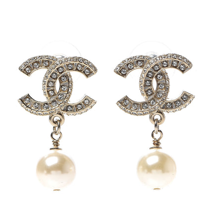Chanel Crystal Pearl CC Drop Earrings Gold 1 of 5