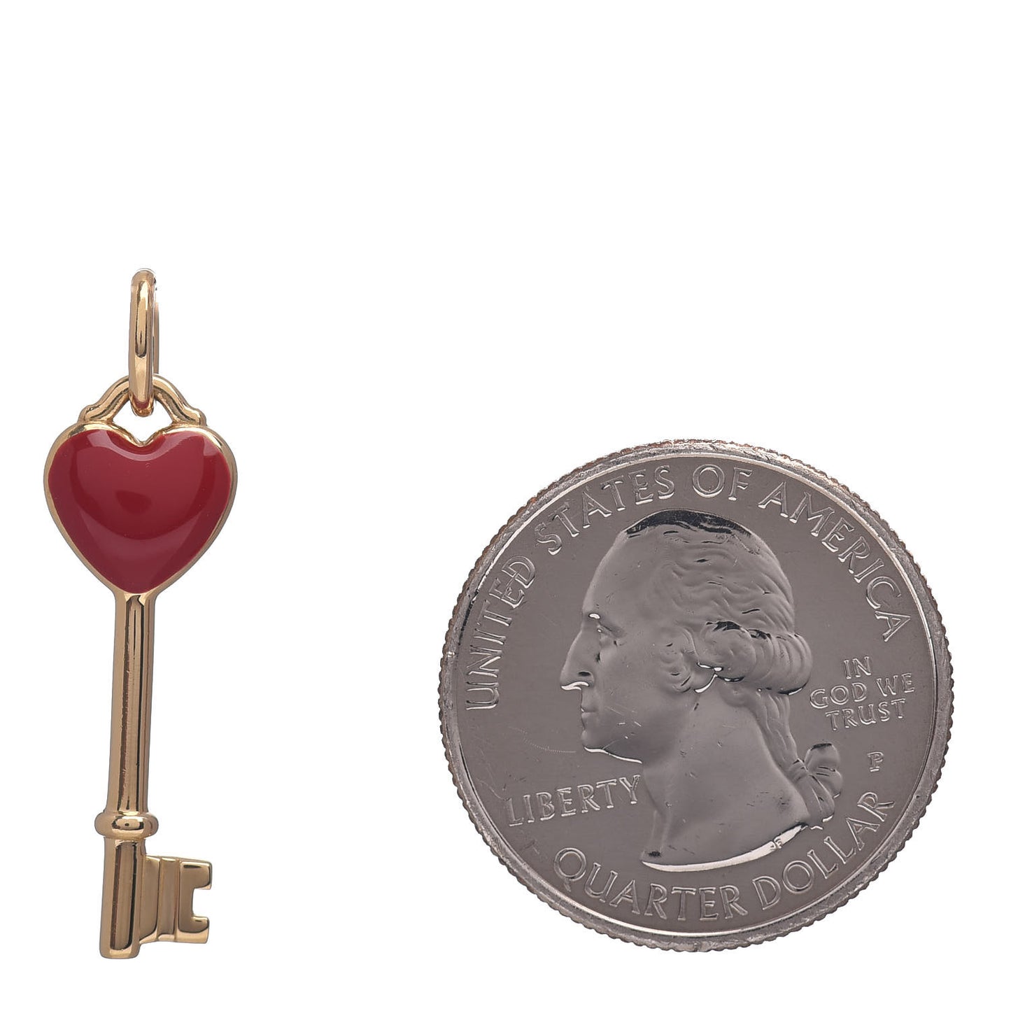18K Yellow Gold Enamel Mini Heart Key Pendant Red