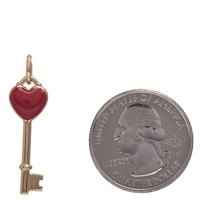 Tiffany 18K Yellow Gold Enamel Mini Heart Key Pendant Red 2 of 3
