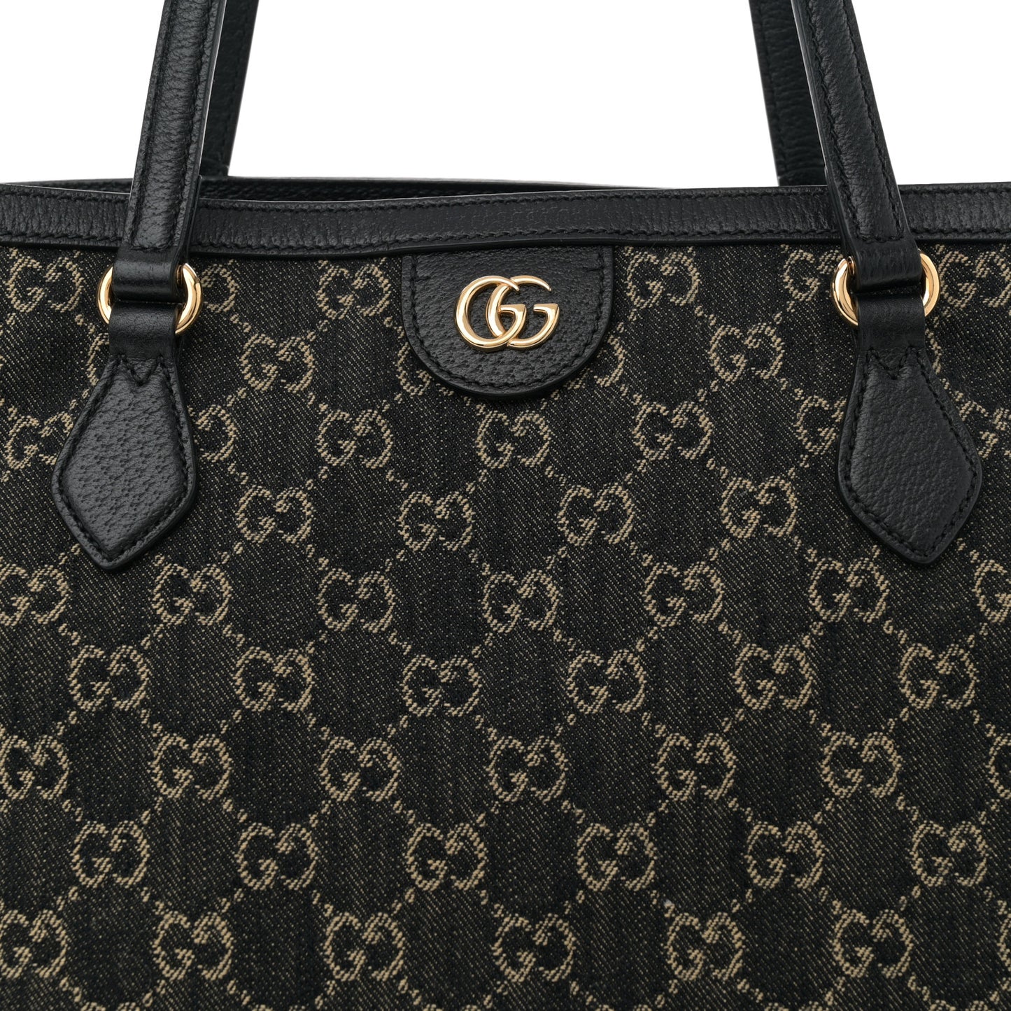 Jacquard Black Denim GG Monogram Medium Ophidia Shopping Tote Black Ivory