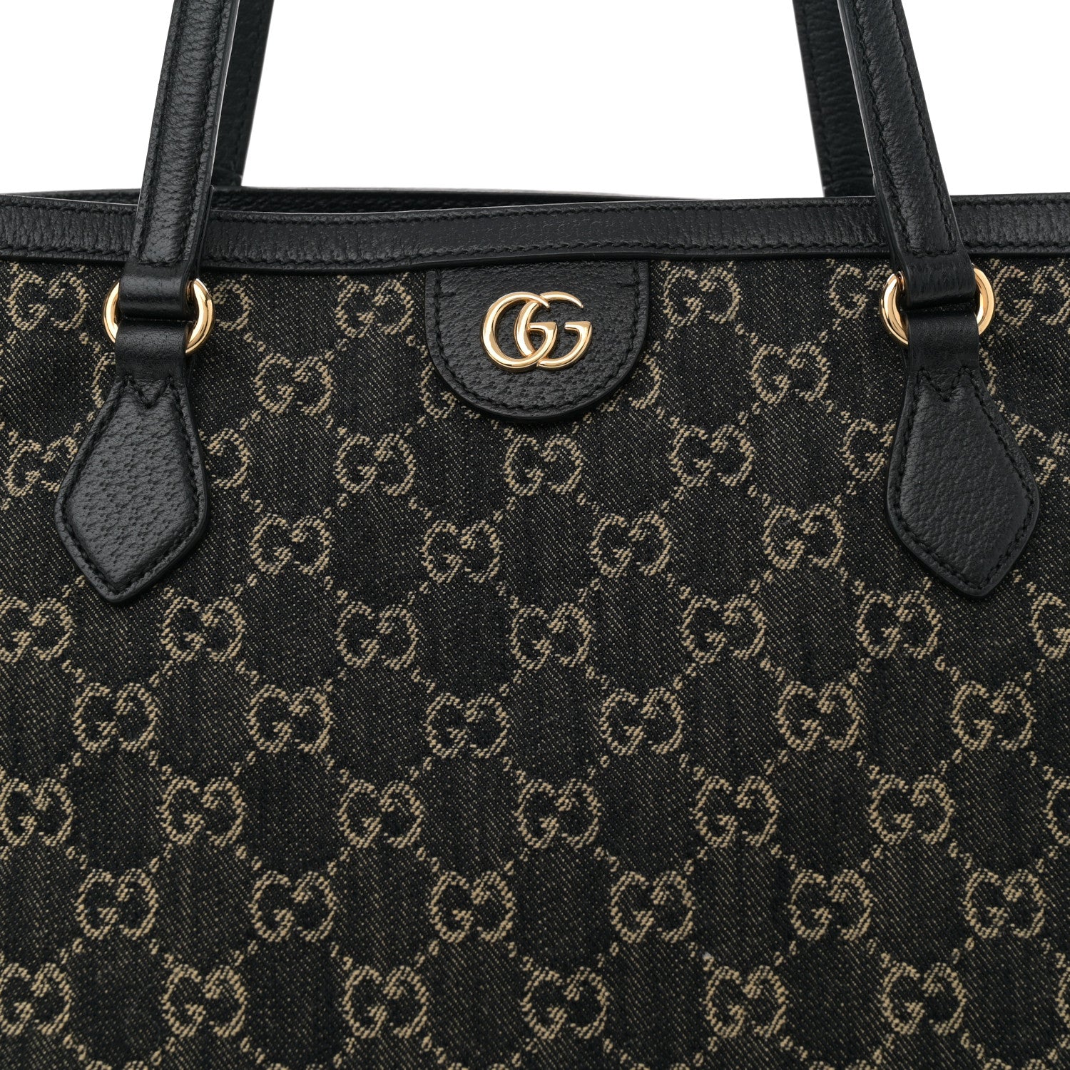 Gucci Jacquard Black Denim GG Monogram Medium Ophidia Shopping Tote Black Ivory 8 of 11