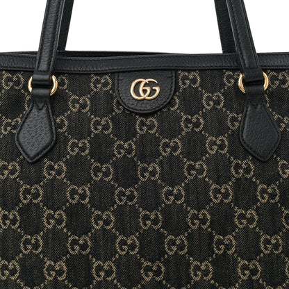 Gucci Jacquard Black Denim GG Monogram Medium Ophidia Shopping Tote Black Ivory 8 of 11